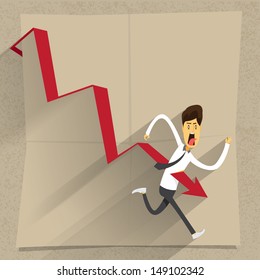 illustration of cartoon office worker down and die by chart