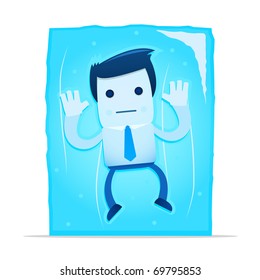 Illustration Of Cartoon Office Worker In A Frozen Block Of Ice