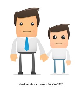 illustration of cartoon office worker and his son