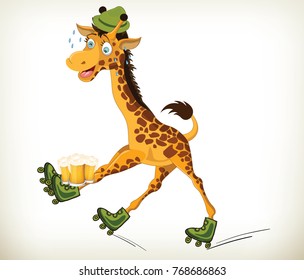 Illustration of cartoon Oktoberfest bartender giraffe. Vector