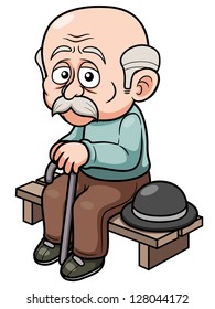 illustration Cartoon Old man sitting bench