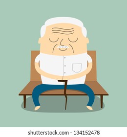 illustration of Cartoon Old man sitting bench