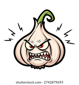 Illustration of a cartoon onion with angry expression and sharp teeth