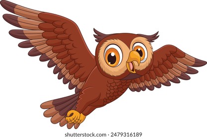 Illustration of cartoon owl flying