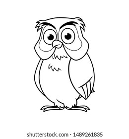 illustration of Cartoon owl stand alone - Coloring book