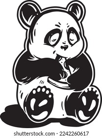 An illustration of a cartoon panda eating a slice of pizza.