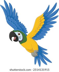 Illustration of cartoon parrot bird flying