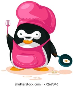 Illustration Cartoon Penguin Cooking On White Stock Vector (Royalty ...