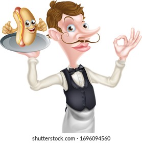 An Illustration of a Cartoon Perfect Hotdog Waiter