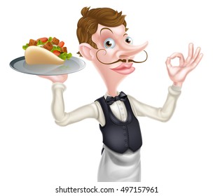 An Illustration of a Cartoon Perfect Kebab Pita Waiter