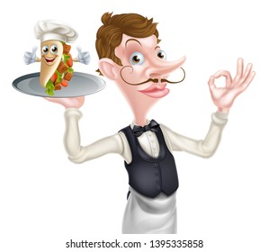 An Illustration of a Cartoon Perfect Kebab Waiter Butler