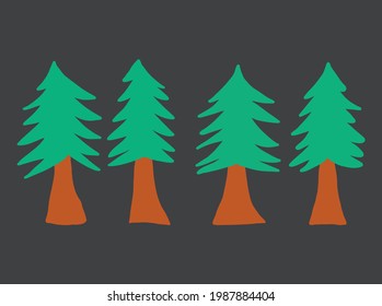 An illustration of cartoon pine tree set
