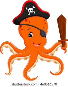 illustration of Cartoon pirate octopus