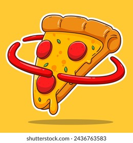 illustration cartoon planet pizza good for sticker