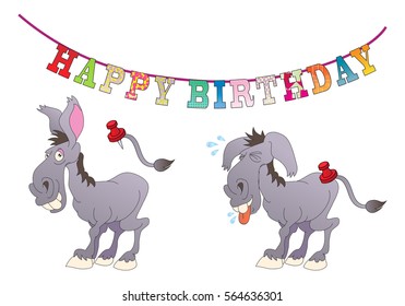 illustration cartoon a playing pin donkey tail in isolated white
