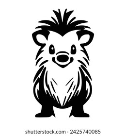 Illustration of cartoon porcupine, vector, icon, black and white