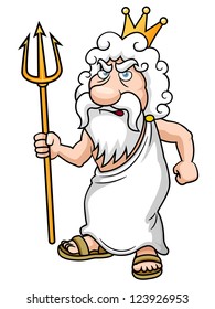 illustration of Cartoon Poseidon with Trident