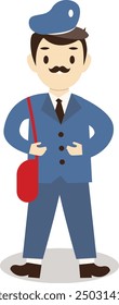 Illustration of Cartoon Postman Character. Isolated on White Background.
