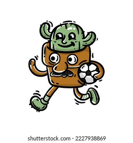 illustration cartoon potted cactus carrying a ball