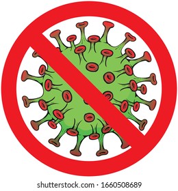 Illustration cartoon prohibited corona virus a microorganism, disinfection, sterilization or sanitization. Ideal for educational and institutional material