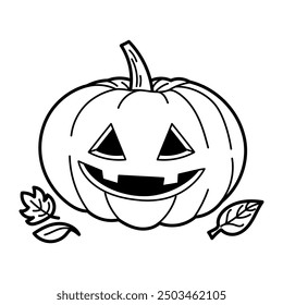 Illustration of a cartoon pumpkin with a Jack-o'-lantern face, perfect for Halloween designs, children's coloring books