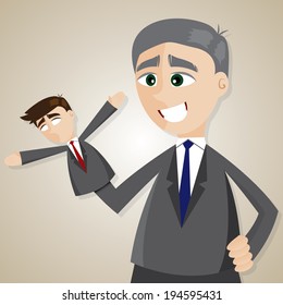 illustration of cartoon puppet businessman manipulated by older boss