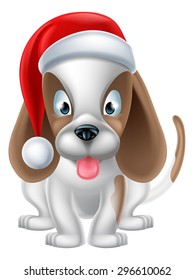 An illustration of a cartoon Puppy Dog wearing a Christmas Santa hat