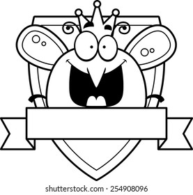 An illustration of a cartoon queen bee in a badge design.