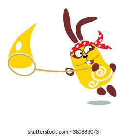 Illustration of cartoon rabbit with a net
