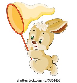 Illustration of cartoon rabbit with a net