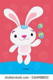 Illustration Cartoon of Rabbit playing Easter egg
