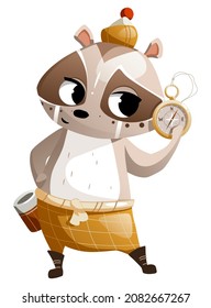 Illustration of a cartoon raccoon with a compass.