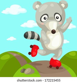 illustration of cartoon raccoon on a skating 