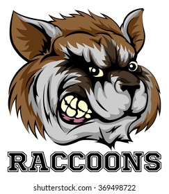 An illustration of a cartoon raccoon sports team mascot with the text Raccoons