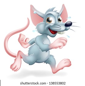 Illustration of a cartoon rat character running, a conceptual illustration for the rat race perhaps.