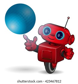 Illustration cartoon red robot with blue ball