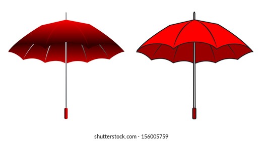 Illustration of cartoon red umbrella on white background.