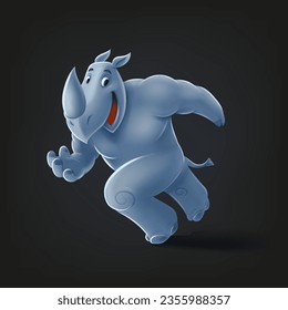 illustration cartoon rhino runs smiling