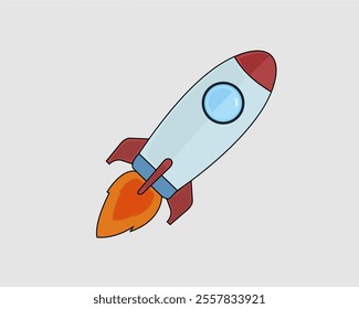 Illustration, Cartoon rocket with bright colors and fire tail. Suitable for space-themed projects, educational materials, children's designs, or creative digital content.