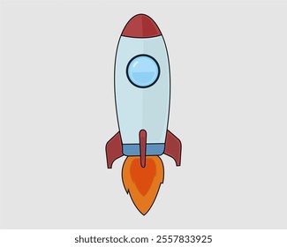 Illustration, Cartoon rocket with bright colors and fire tail. Suitable for space-themed projects, educational materials, children's designs, or creative digital content.