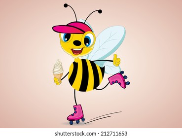 Illustration of cartoon roller skater bee