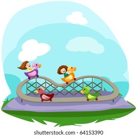 illustration of cartoon  rollercoaster ride