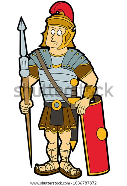 Illustration Cartoon Roman Legionary Soldier Shield Stock Vector ...