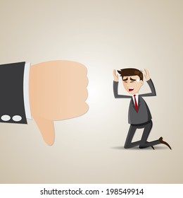 illustration of cartoon sadness businessman with thumb down in failure concept