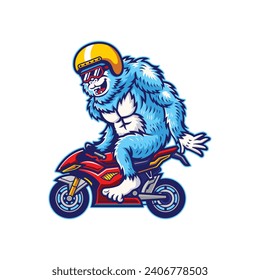 illustration of cartoon sasquatch riding motorcycle