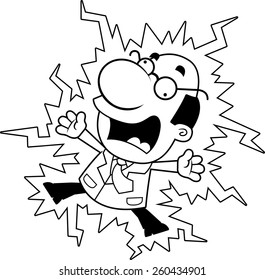 An illustration of a cartoon scientist being electrocuted.