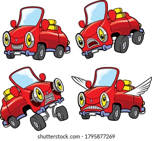 illustration  cartoon set clasic red car