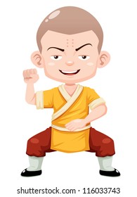 illustration of Cartoon Shaolin boy vector