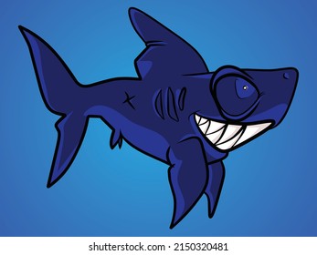 Illustration of cartoon shark, vector illustration.