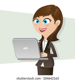 illustration of cartoon smart girl using computer notebook